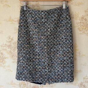 Talbots Blue Brown Tweed Wool Blend Pencil Skirt Classic Preppy 2 Petite NWT